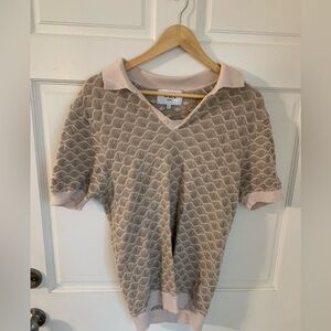 Wax London Sanza Geo Jacquard 100% Wool Knit Polo XL